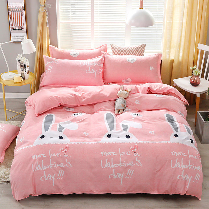Kawaii Rabbits Print Pink Bedding Set