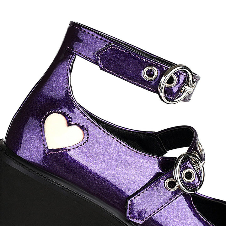 Womens Cute Heart Platform Buckle Mary Janes Shoes