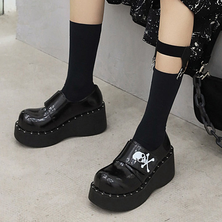 Platform Gothic Skeleton Print Mary Jane Shoes