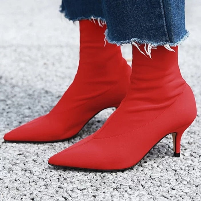 Women Ankle Sock Boots Stiletto Heels Pointed Toe Shoes