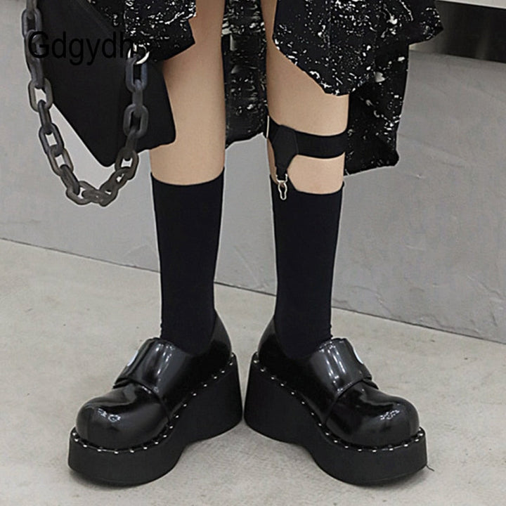 Platform Gothic Skeleton Print Mary Jane Shoes