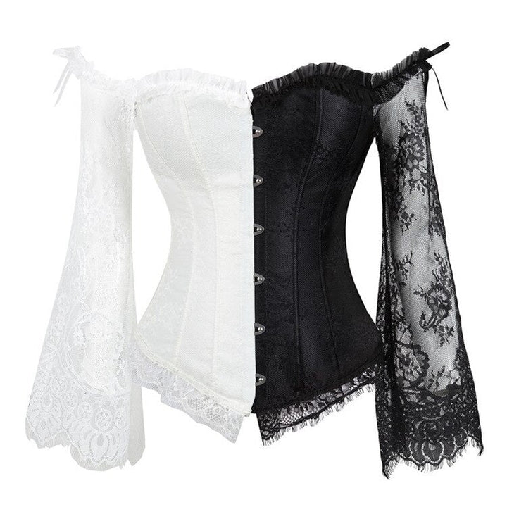 Corset Tops for Women with Sleeves, Bustier Overbust Lace Up Bodice Lingerie