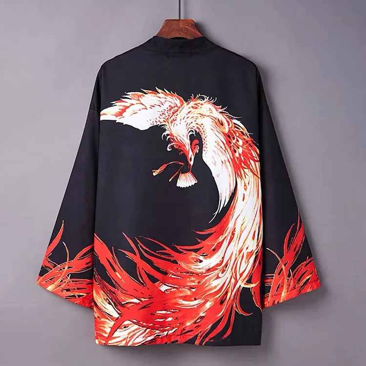 Vintage Phoenix Print Kimono Outerwear