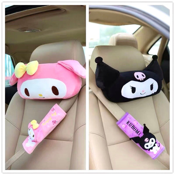 Kuromi My Melody Inspired Car Neck Headrest Pillows Seatbelt Covers Accessories