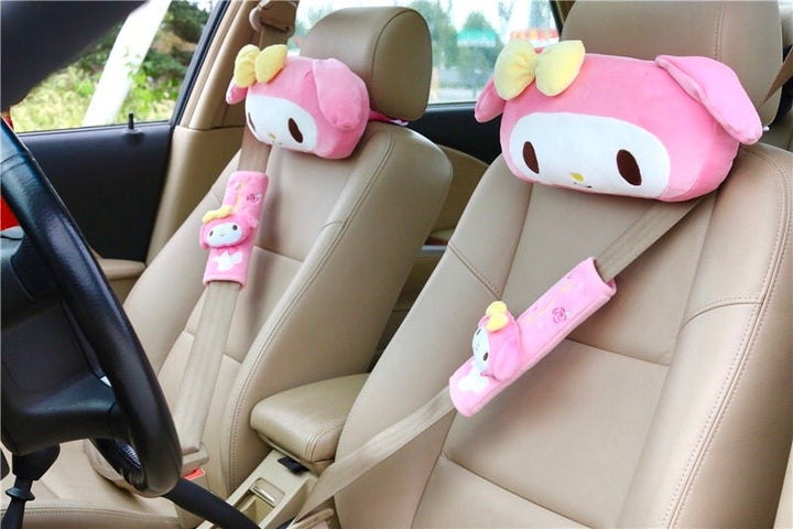 Kuromi My Melody Inspired Car Neck Headrest Pillows Seatbelt Covers Accessories