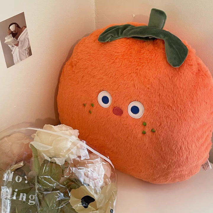 Cute Surprised Shocked Tangerine Orange & Peachy Plush Cushion