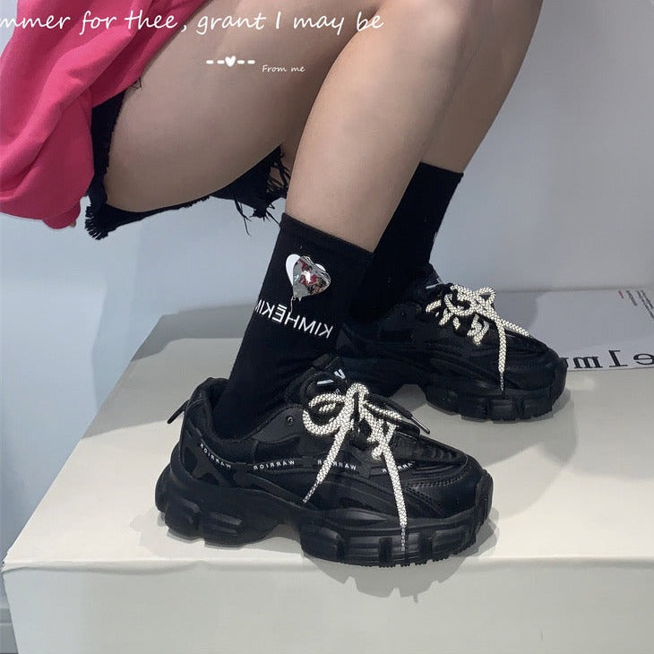 Womens Fashionable Platform Daddy Black Sneakers