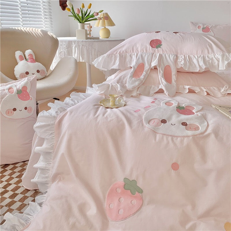 Cute Cartoon Rabbit Pattern Embroidery Bedding Set