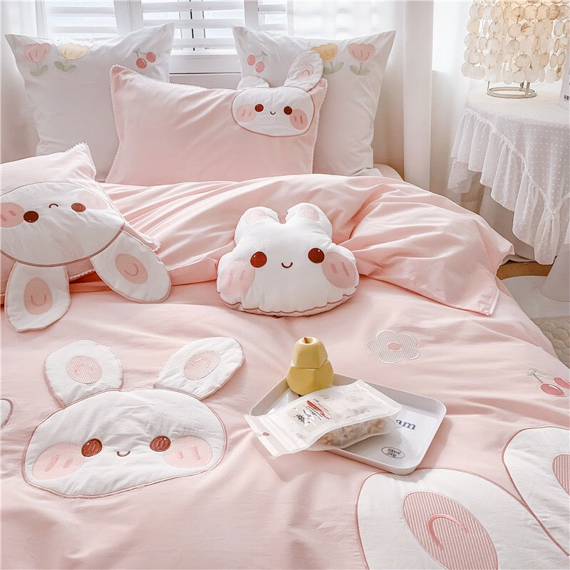 Cute Cartoon Bunny Pattern Embroidery Bedding Set