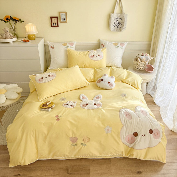 Cute Cartoon Bunny Pattern Embroidery Bedding Set