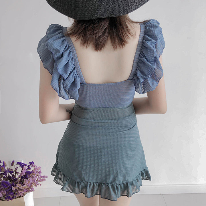 Sweet Square Collar Flouncing One-Piece Swimwear