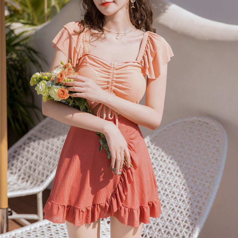 Sweet Square Collar Flouncing One-Piece Swimwear