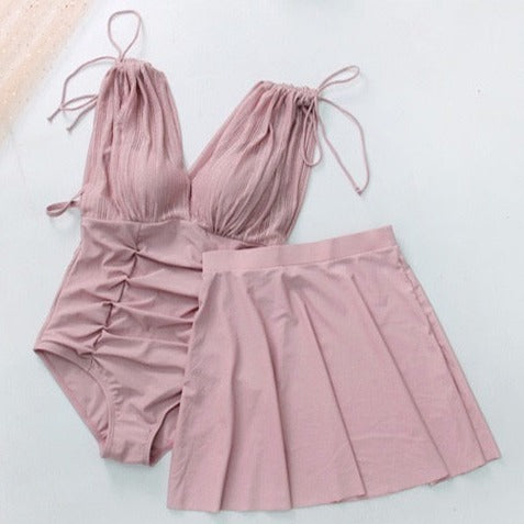 Cute One Piece Swimsuit and Skirt Suit
