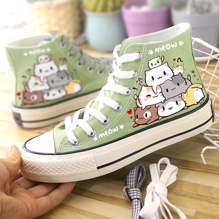 Womens Cute Kawaii Cats Student High Top Canvas