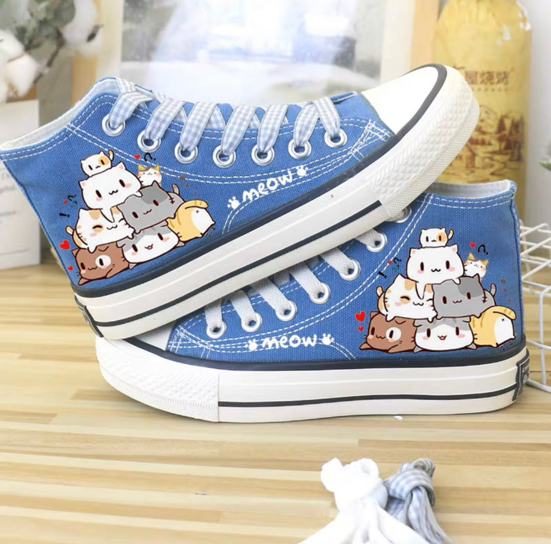 Womens Cute Kawaii Cats Student High Top Canvas