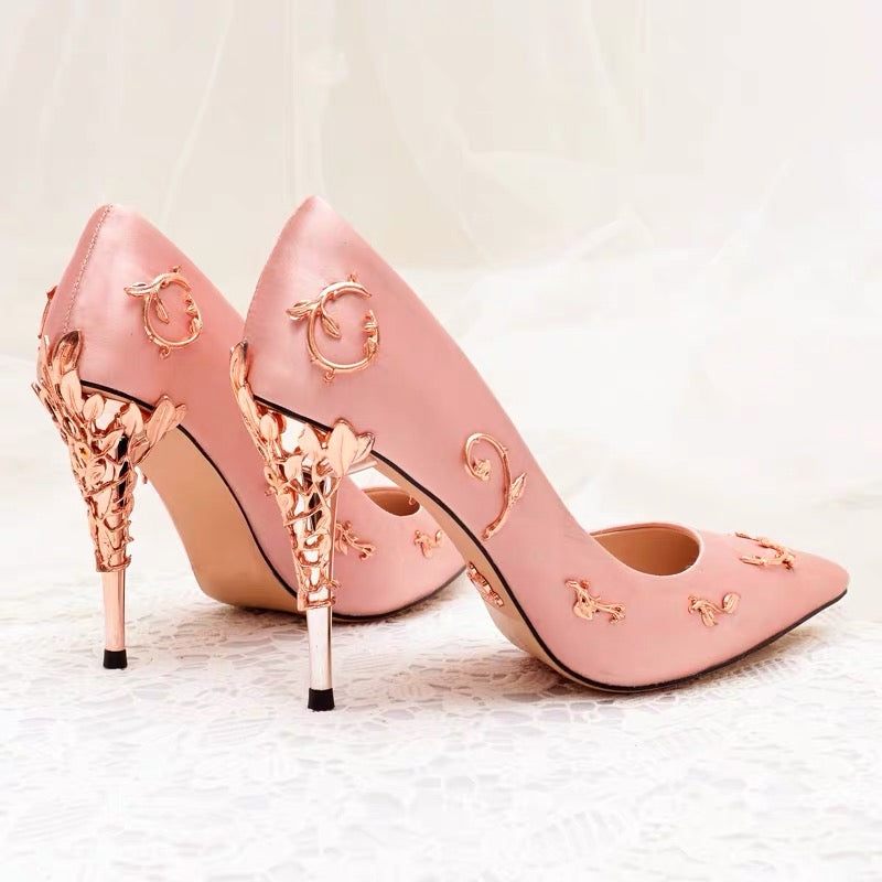 Women Flower Heel Wedding Shoes Elegant Silk High Heels Pumps – ubekeen