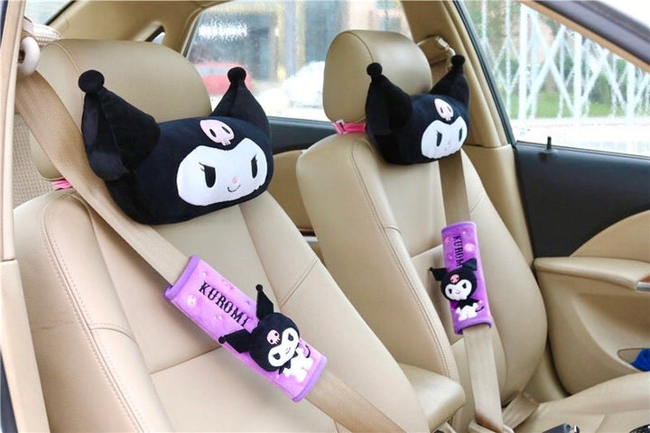 Kuromi My Melody Inspired Car Neck Headrest Pillows Seatbelt Covers Accessories