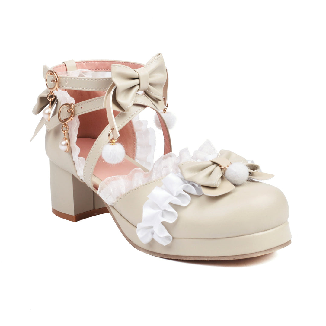Bow Round Toe Cross Strap Lolita Japanese Mary Jane Shoes