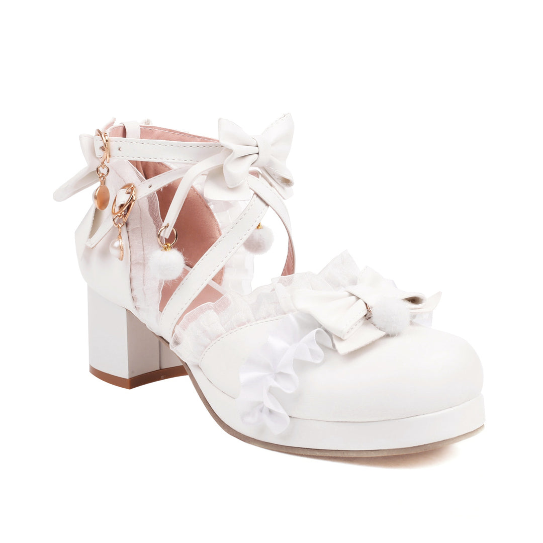 Bow Round Toe Cross Strap Lolita Japanese Mary Jane Shoes