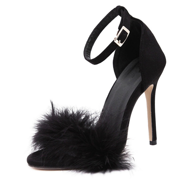 Womens Sexy High Heels Buckle Fur Sandals