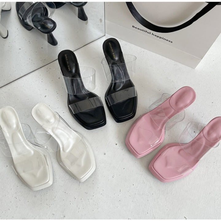 Womens Clear Sandals Square Toe High Heels