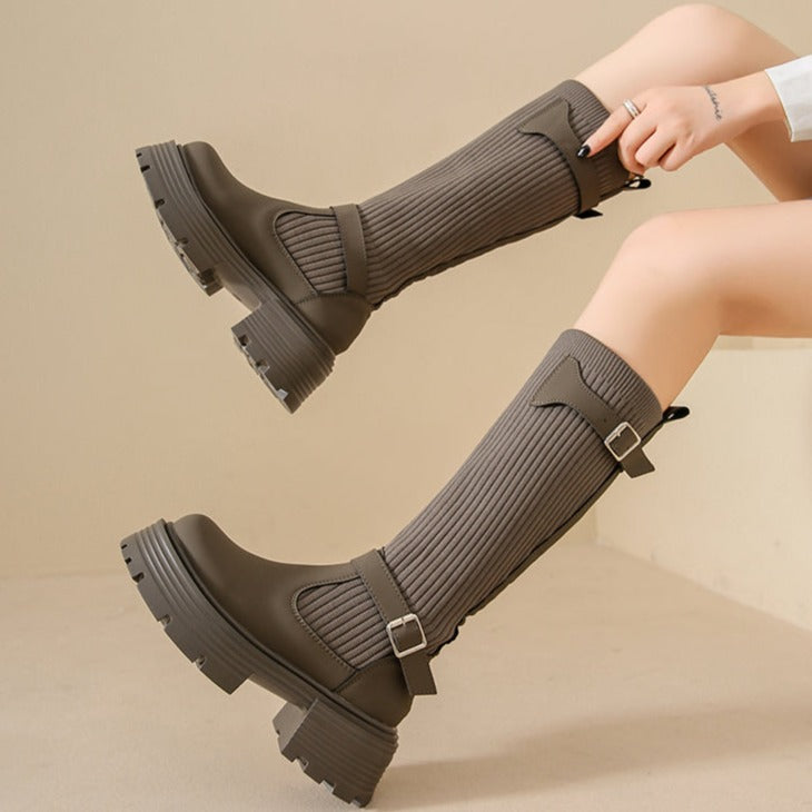 Womens Platform Knee High Sock Boots