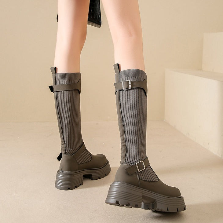 Womens Platform Knee High Sock Boots