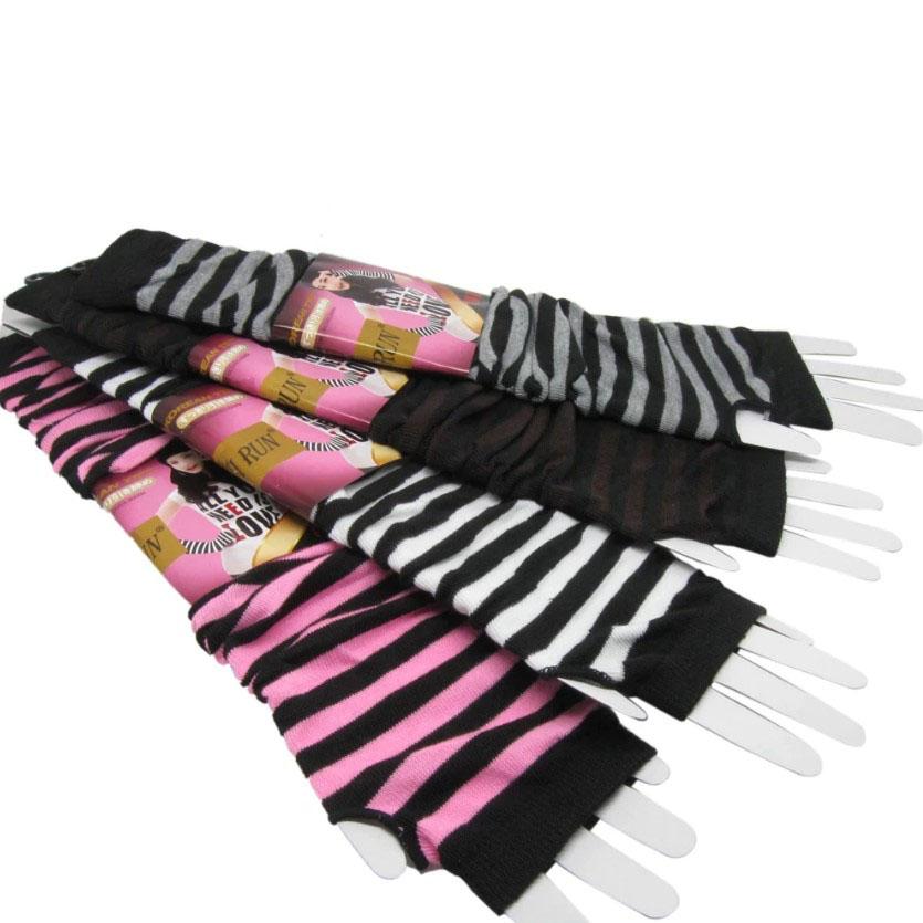Striped Long Knit Fingerless Gloves