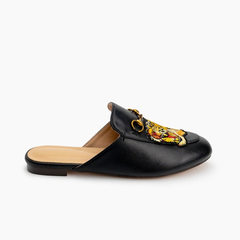 Women Leather Tiger Pattern Slippers Mules