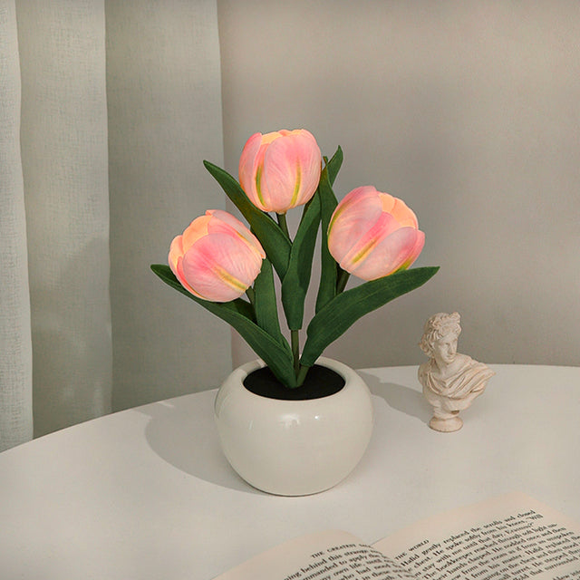 Led Simulation Tulip Night Light with Vase Table Lights
