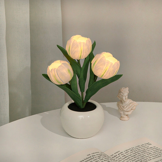 Led Simulation Tulip Night Light with Vase Table Lights