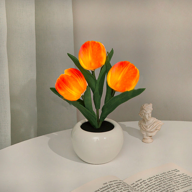 Led Simulation Tulip Night Light with Vase Table Lights