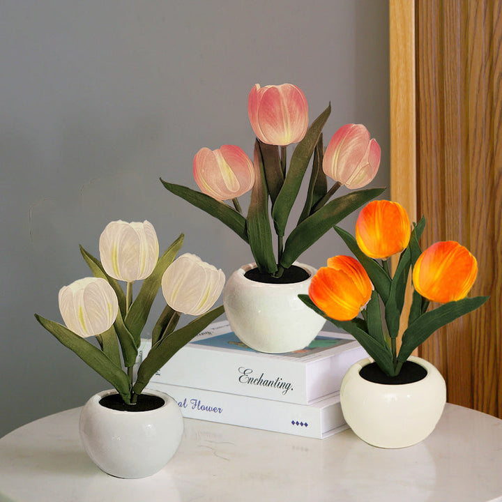 Led Simulation Tulip Night Light with Vase Table Lights