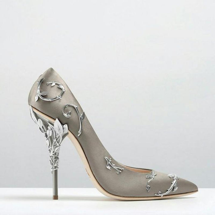 Women Flower Heel Wedding Shoes Elegant Silk High Heels Pumps