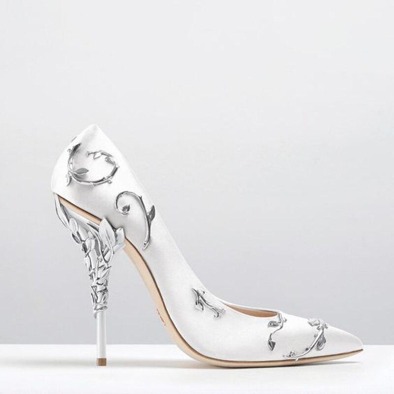 Women Flower Heel Wedding Shoes Elegant Silk High Heels Pumps