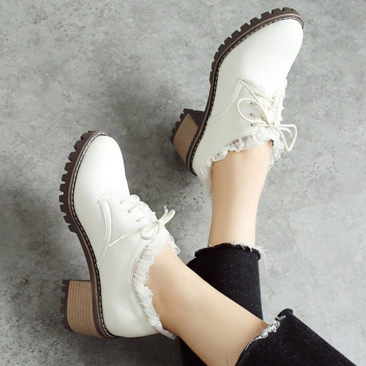 Cute Girls Teenage Lace-up Boots Mid Heels Shoes
