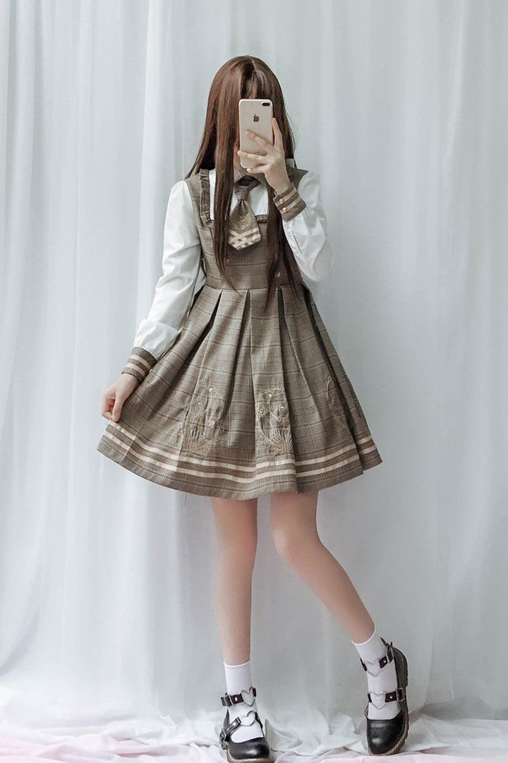 Harajuku Detective Academy Plaid Dress + Cloak 2PCS
