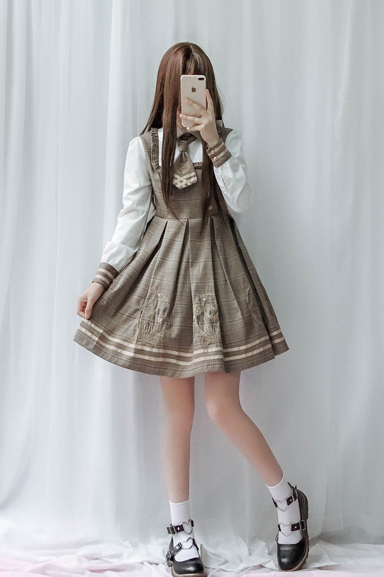 Harajuku Detective Academy Plaid Dress + Cloak 2PCS