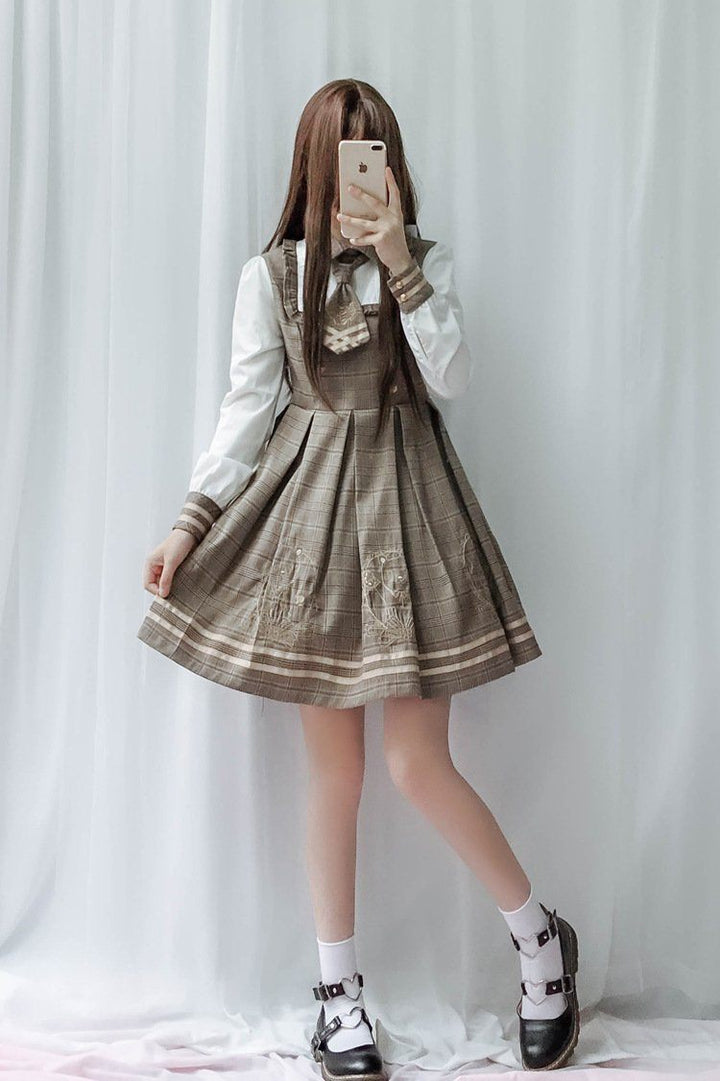 Harajuku Detective Academy Plaid Dress + Cloak 2PCS