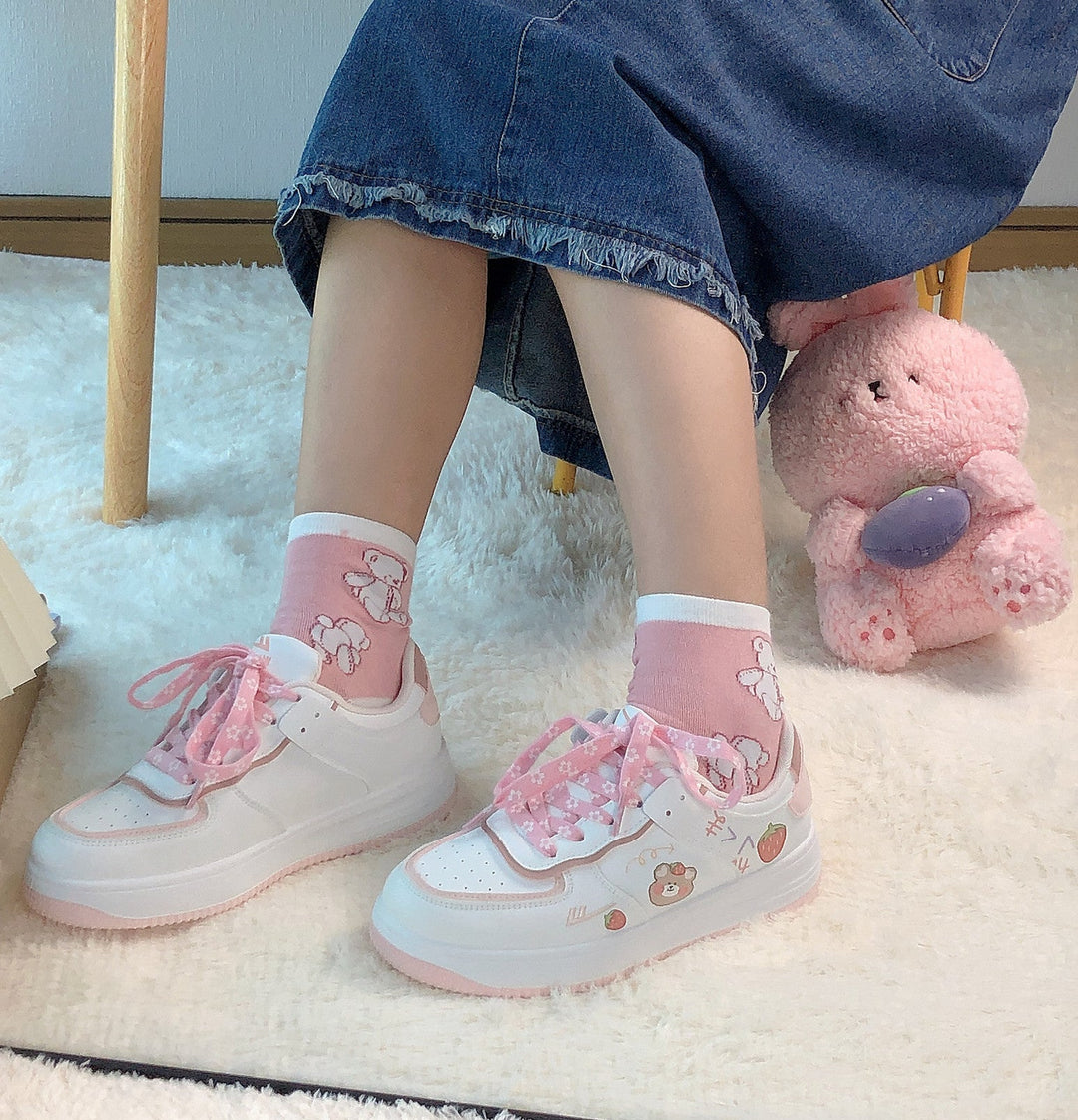 Cute Preppy Shoes Aesthetic Strawberry Bear Girls Sneakers