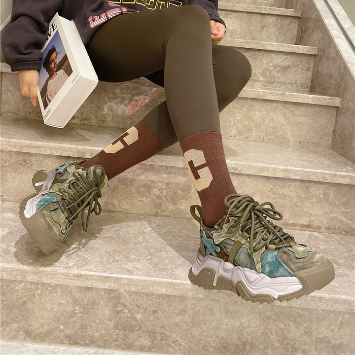 Womens Y2K Platform Heightening Casual Dad Sneakers