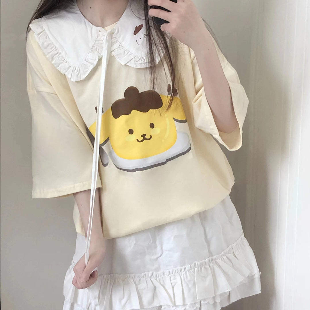 Japanese Cute Soft Girl Daily Summer Loose Dog Short-sleeved T-shirt