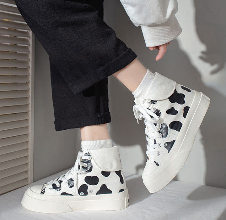Cute High Top Milk Cows Canvas Shoes