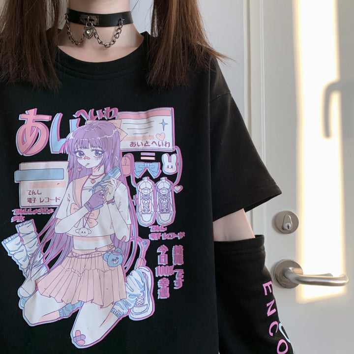 Anime Girl Hollow Out Sleeve Sweatshirt