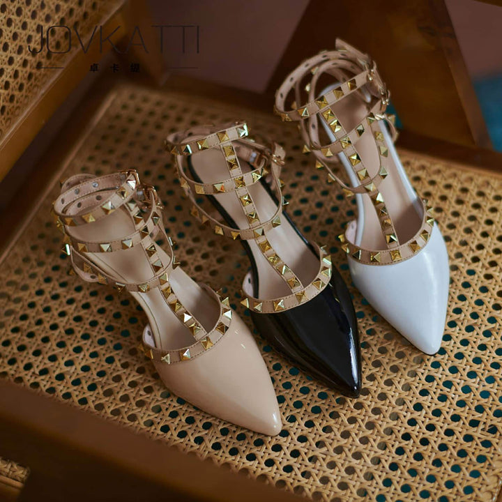 Womens High Heel Pointed Rivet Sandals