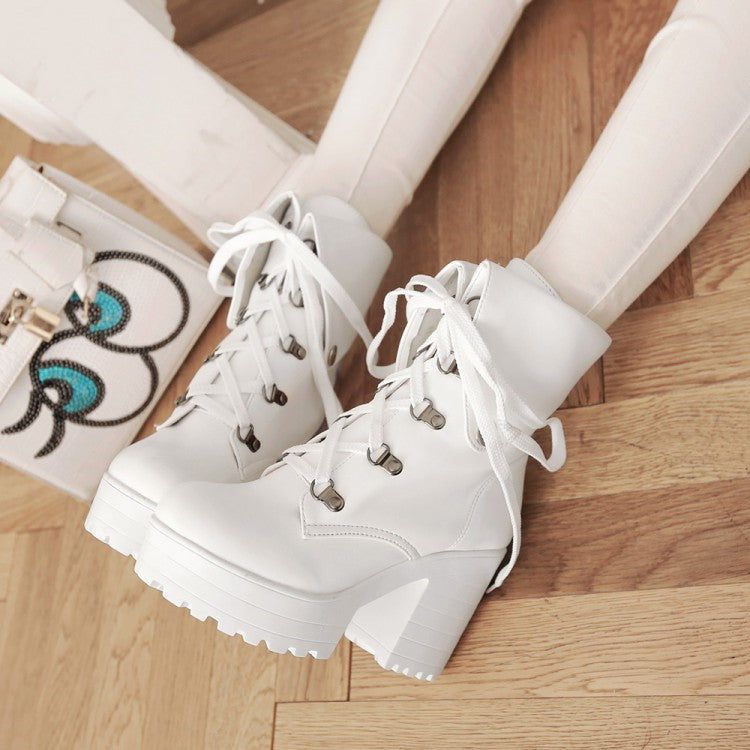 Japanese White Black Platform Lace Up Ankle Boots cosplay