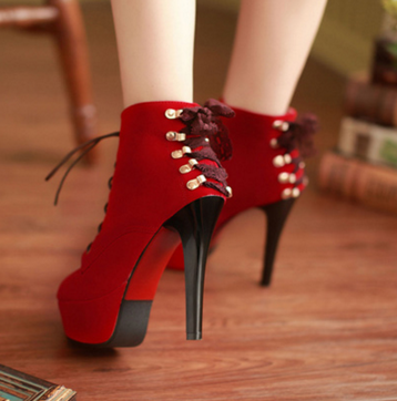 Black/Red Platform Stiletto High Heel Ankle Boots