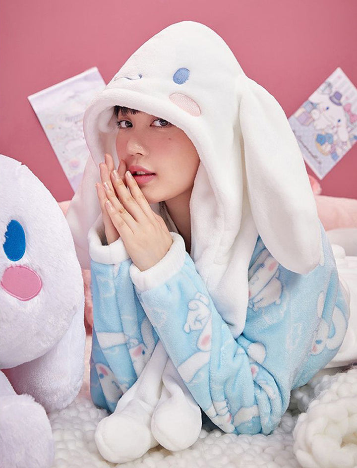 Kawaii Cartoon Cute Puppy Ears Plush Pajama Set