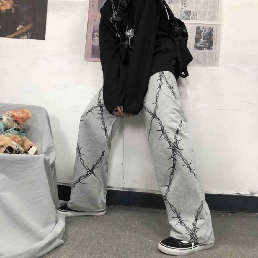 Retro Barbed Print Wire Pants