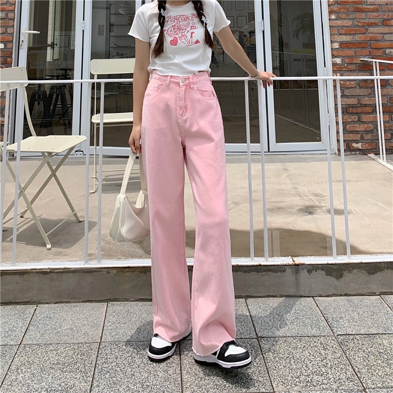 Pink Peach Embroidery Wide Leg Pants